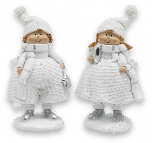 Keramik Winterkinder weiß 2fach 16,5cm